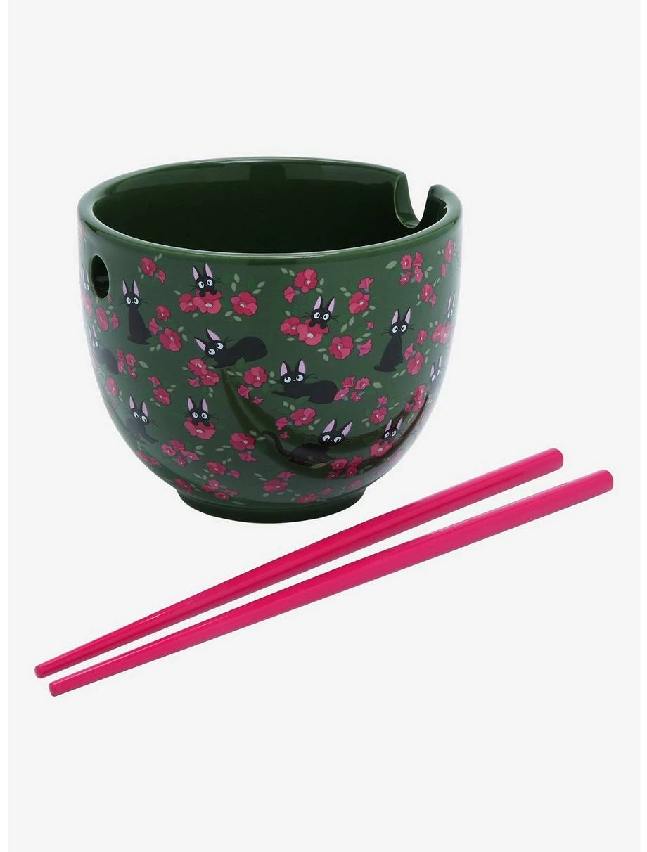 Ramen Bowls Studio Ghibli Kiki’s Delivery Service Jiji & Flowers Ramen Bowl With Chopsticks - BoxLunch Exclusive 4 Ramen Bowls Studio Ghibli Kiki’s Delivery Service Jiji & Flowers Ramen Bowl With Chopsticks - BoxLunch Exclusive - Image 2