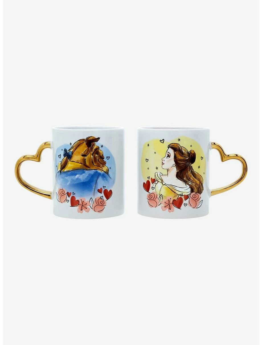 Mugs Disney Beauty And The Beast Belle & Beast Heart Handle Mug Set - BoxLunch Exclusive 3 Mugs Disney Beauty And The Beast Belle & Beast Heart Handle Mug Set - BoxLunch Exclusive