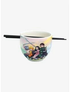 Ramen Bowls Demon Slayer: Kimetsu No Yaiba Group Portrait Watercolor Ramen Bowl With Chopsticks